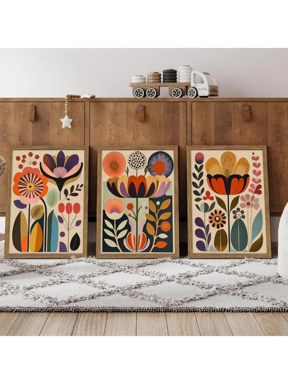 Colorful Floral Wall Art Set of 3 - Abstract Canvas Decor for Living Room